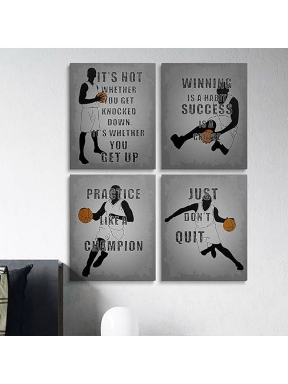 "Never Quit" Canvas Basketball Player Wall Art Set Athlete Motivation